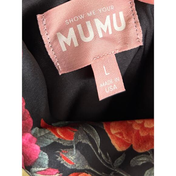 Show Me Your Mumu Hailey Slip Dress in Charm Peony Black Luxe Satin L - Picture 7 of 8